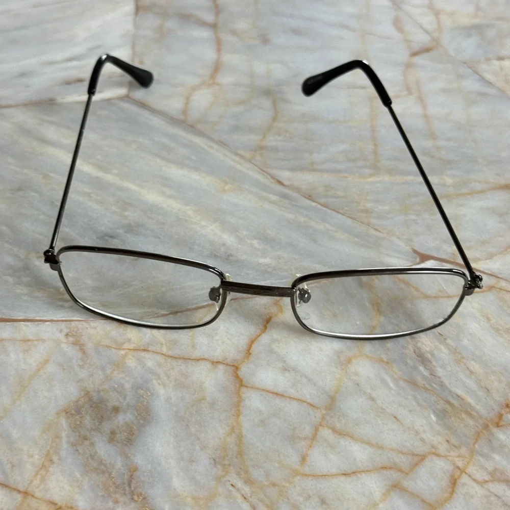 Men's or Womens +2.00 Reading Glasses Rectangle Metal Frame Glasses in Silver +2